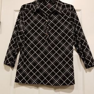 Black/white graphic collared plaid shirt
